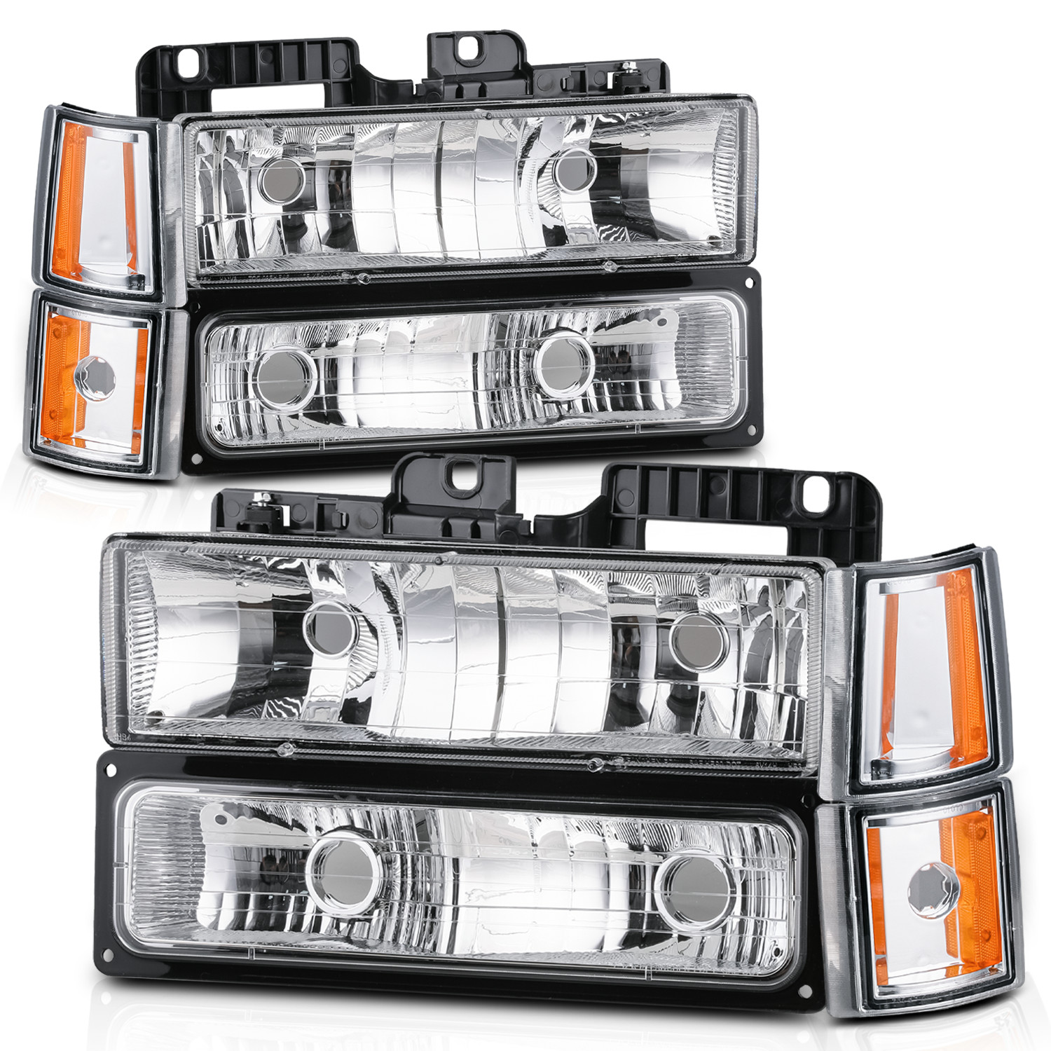 8PC[HEADLIGHT+BUMPER CORNER LAMP]Chrome Housing for 1994-2000 GMC C/K C10 Pickup