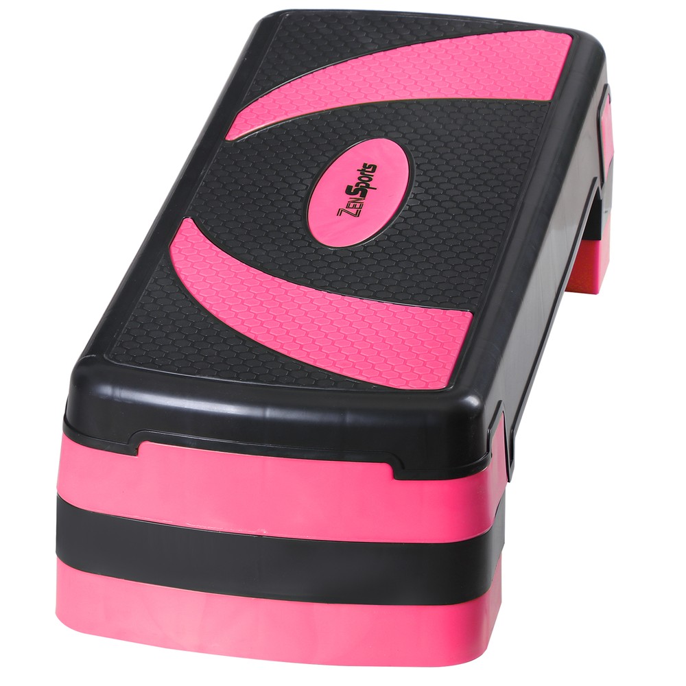 30" Aerobic Exercise Step Adjustable Aerobic Stepper Workout Step Platform Pink