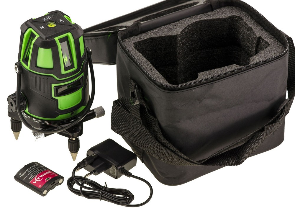 Green Laser Level Rotating Base 5 Vertical Horizontal Lines + 2 Batteries