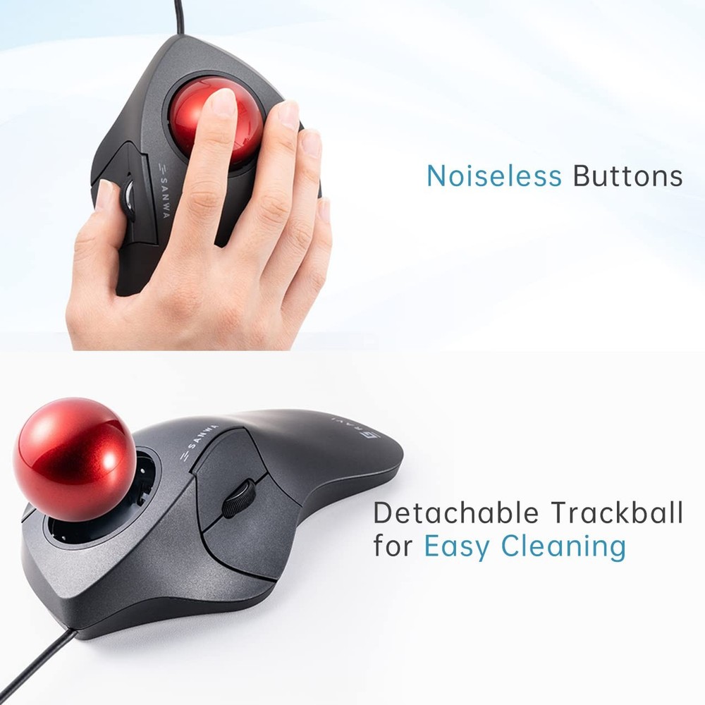 Wired Ergonomic Trackball , Optical Rollerball Mice, Programmable Silent Butt...