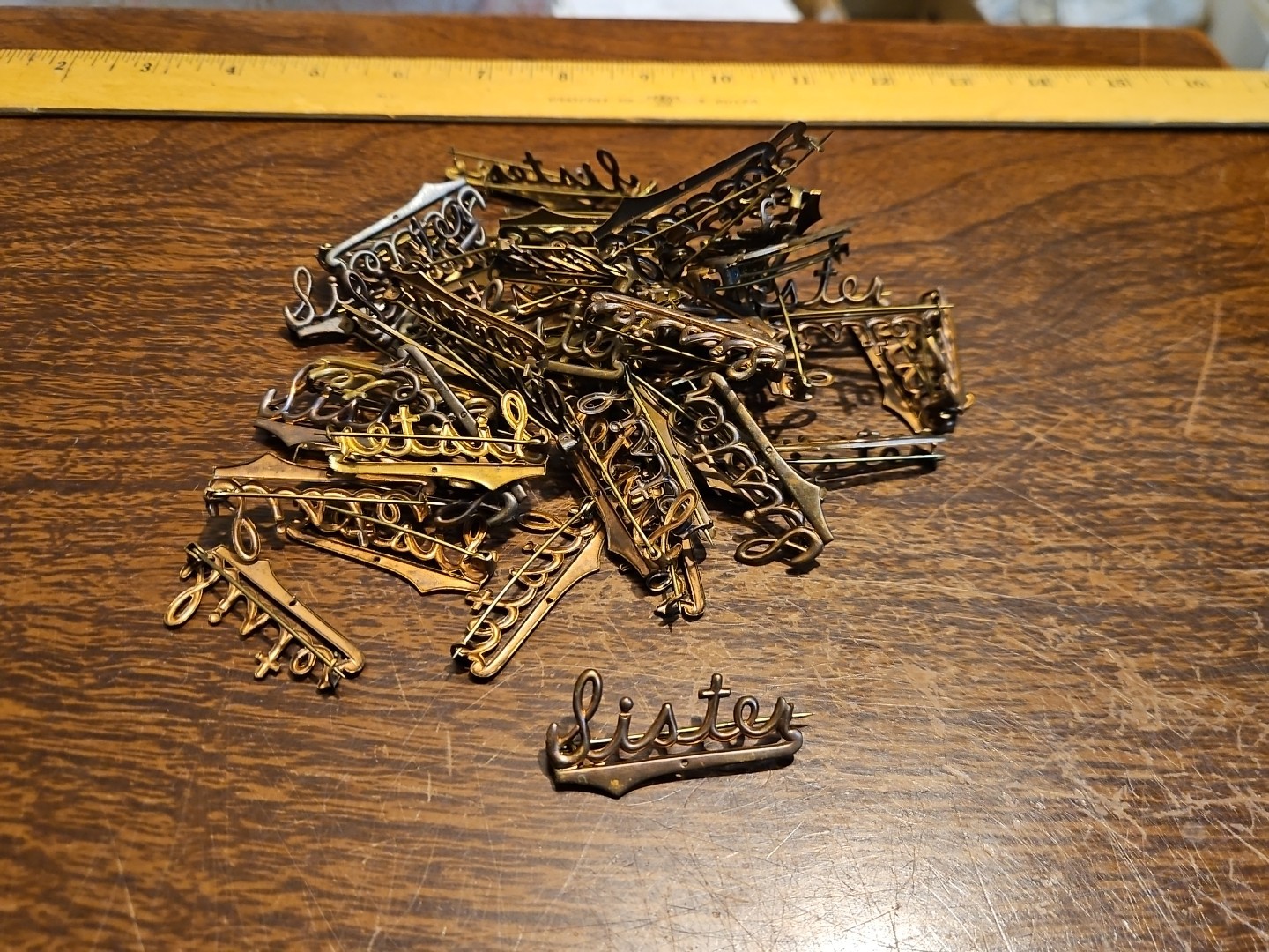 Lot Of 58 Sister Pins France Vintage 60s Brass Stampings Findings Jewelry