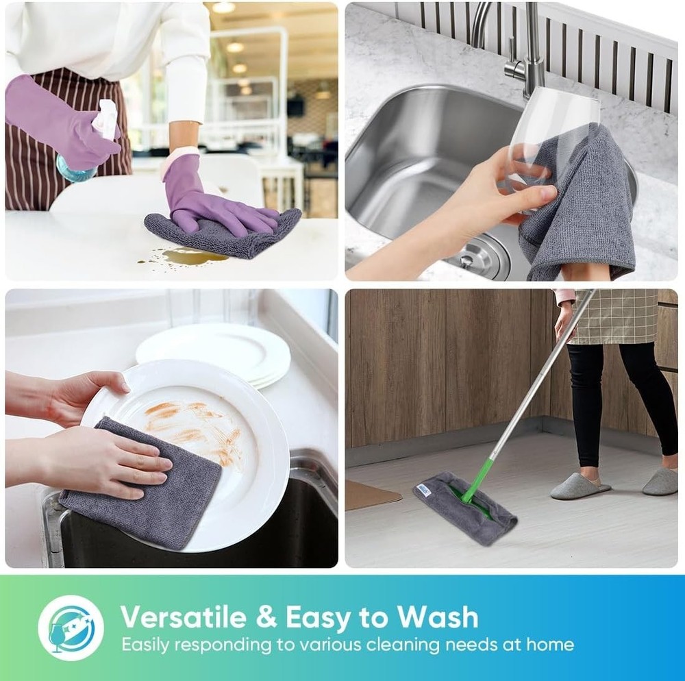 Versatile Grey Microfiber Cleaning Rags, 12 Pack - Perfect for Every Surface