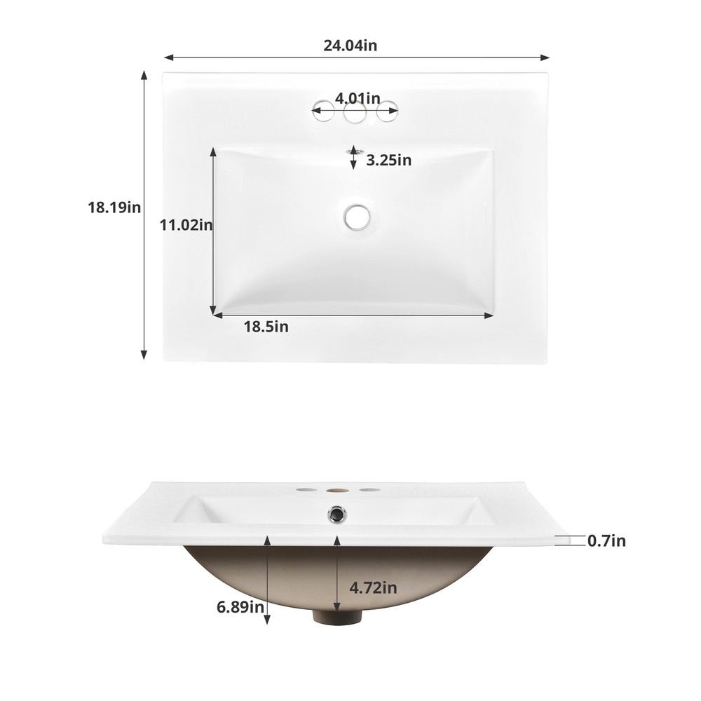 24 in Small Bathroom Vanity w/ Ceramic Sink & 2 Doors, Solid Wood&MDF, Green