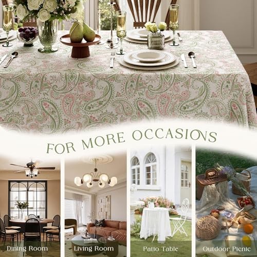 Floral Tablecloth Rectangular, Farmhouse 102" x 55" (Rectangular) Green Paisley