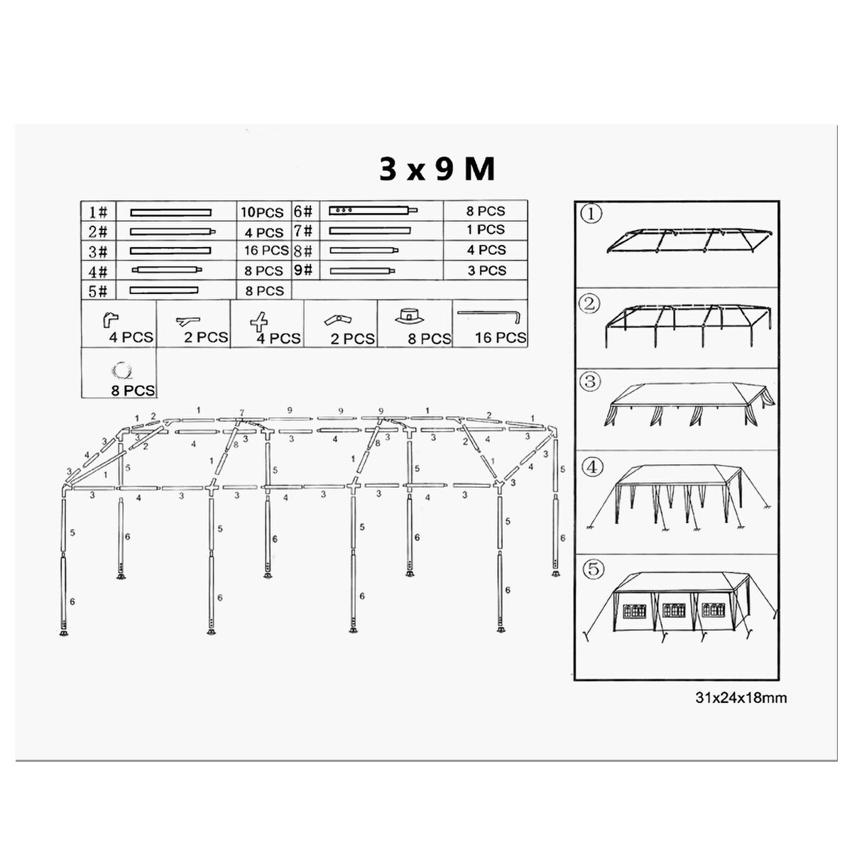10'x30' Outdoor Canopy Gazebo Patio Wedding Tent Party Pavilion 5-Windows