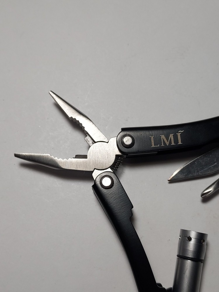 Black Mini Multi Tool with initials LMI + Nylon Pouch - Pliers, Blade