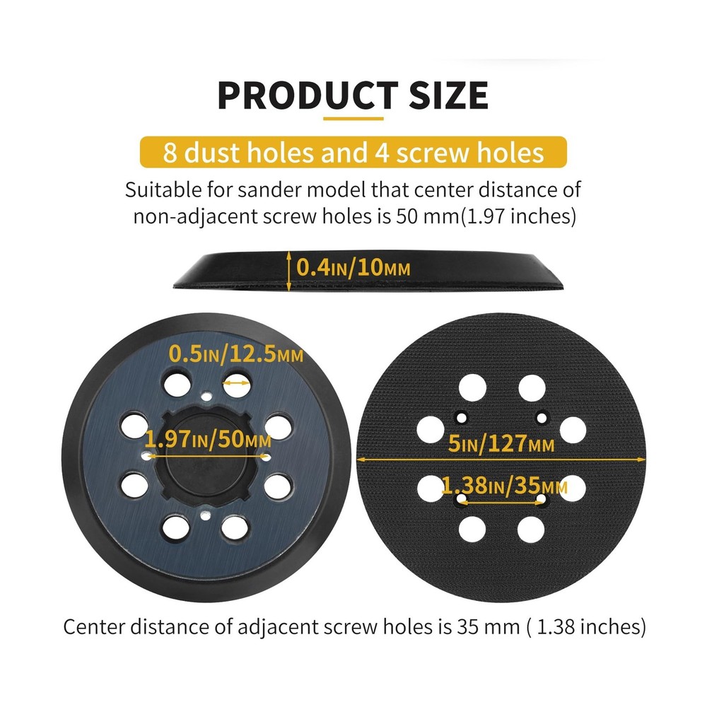Sander Pad Replacement for Dewalt, 2 Pack 5" 8 Hole Hook and Loop Orbital San...