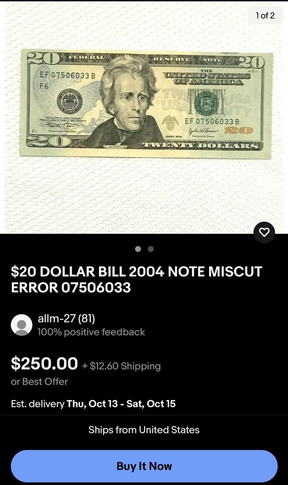 20 dollar bill 2004 miscut error