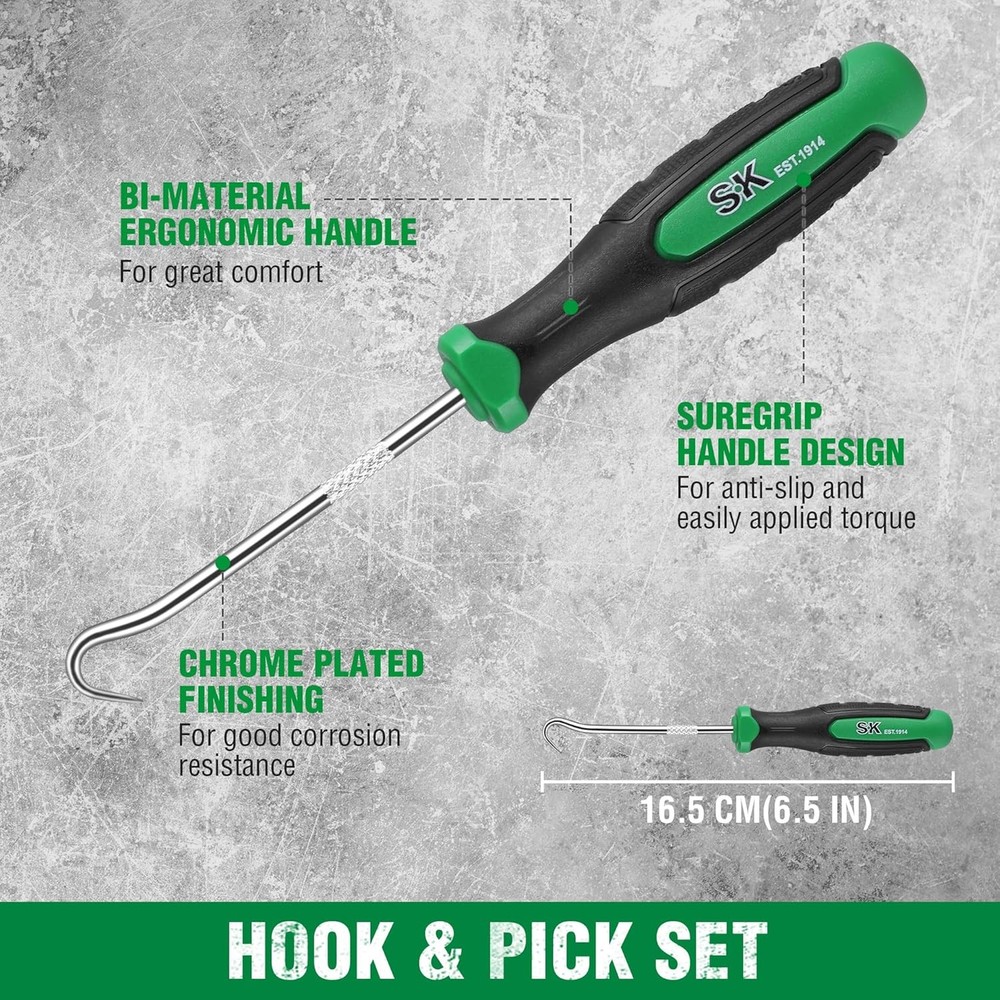 SK 4 Piece Hook and Pick Set, Straight Pick, Offset 90°Pick Hook,...