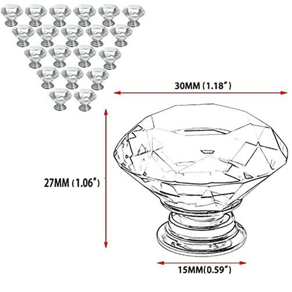 LOT Crystal Glass Knobs Drawer Pulls Diamond Shape Kitchen Cabinet Dresser Pulls