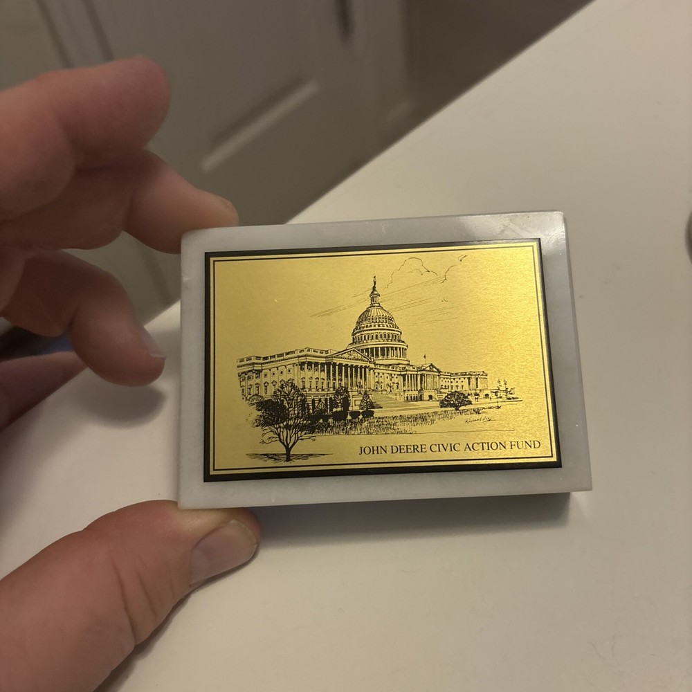 Vintage Italian Marble John Deere Civic Actions Fund Rectangular Paperweight EUC