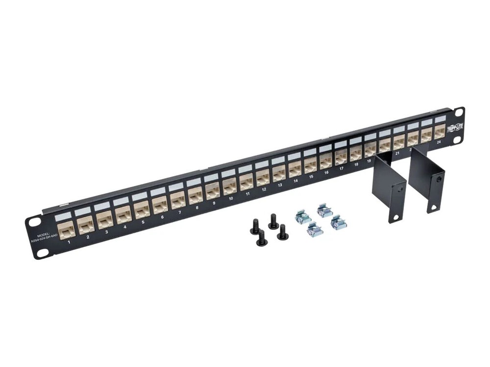 24-Port 1U Rack-Mount STP Shielded Cat6a Feedthrough Patch Panel w/90-Degree Dow