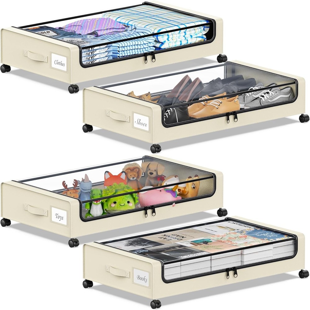 Under Bed Storage W/ Wheels 2-Pack Under the Bed Storage Containers W/ Clear