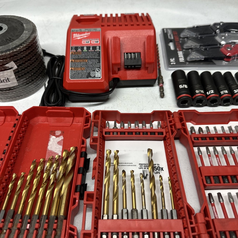 Milwaukee Impact Socket 3/8 , Drill Bits Titanium , Charger,Diablo Lot