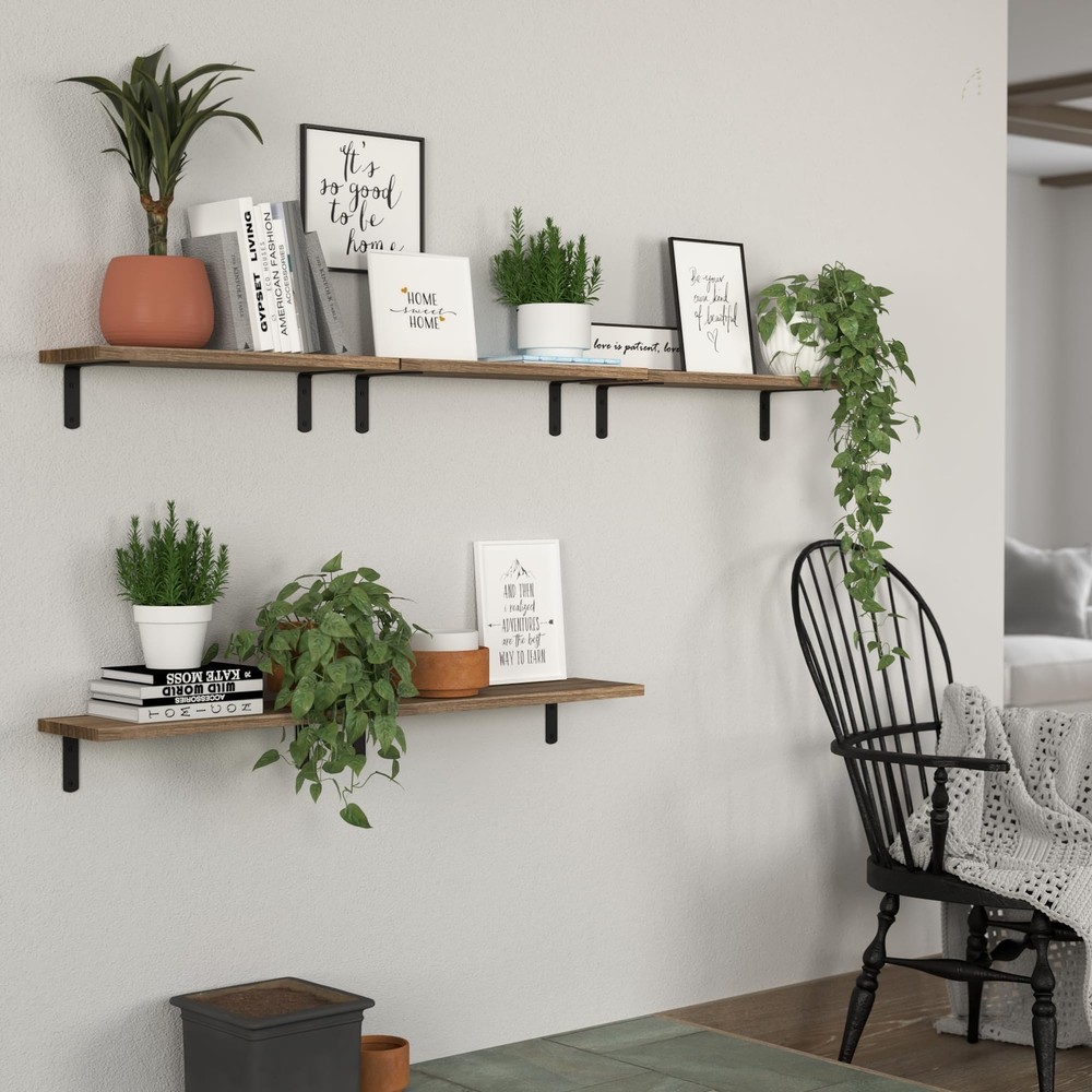 DOLLFIO Floating Shelves, 5 Sets Wall Wood Basic, Rustic Brown