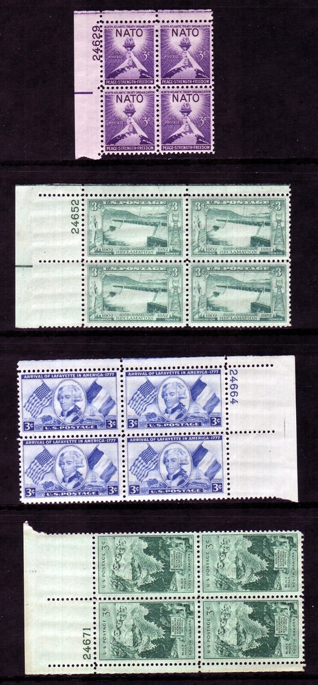1952 COMMEMORATIVE PLATE BLOCK YEAR SET. (13) DIFFERENT. SCV $13