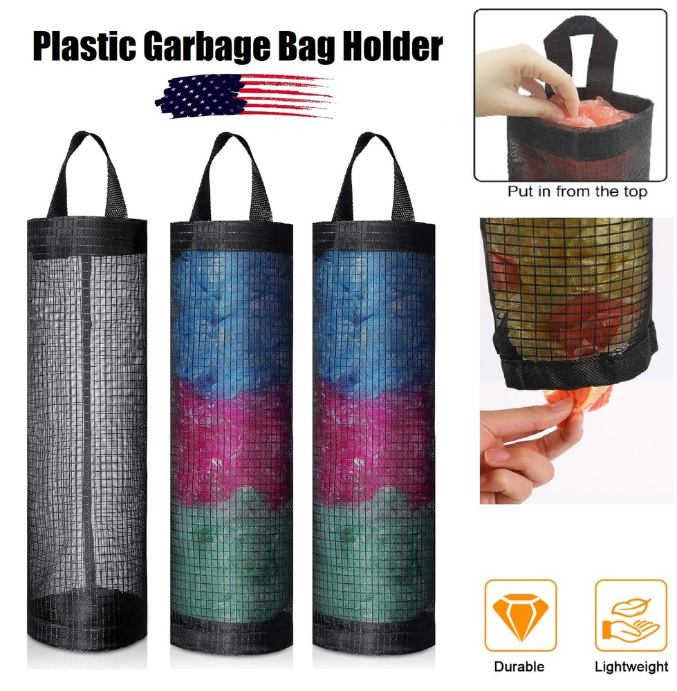 4× Grocery Plastic Garbage Bag Holder Dispenser Hanging Mesh Trash Organizer USA