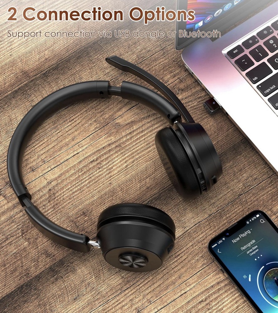 (Upgraded Version) Wireless Headset, Bluetooth Headset with Noise Cancelling ...