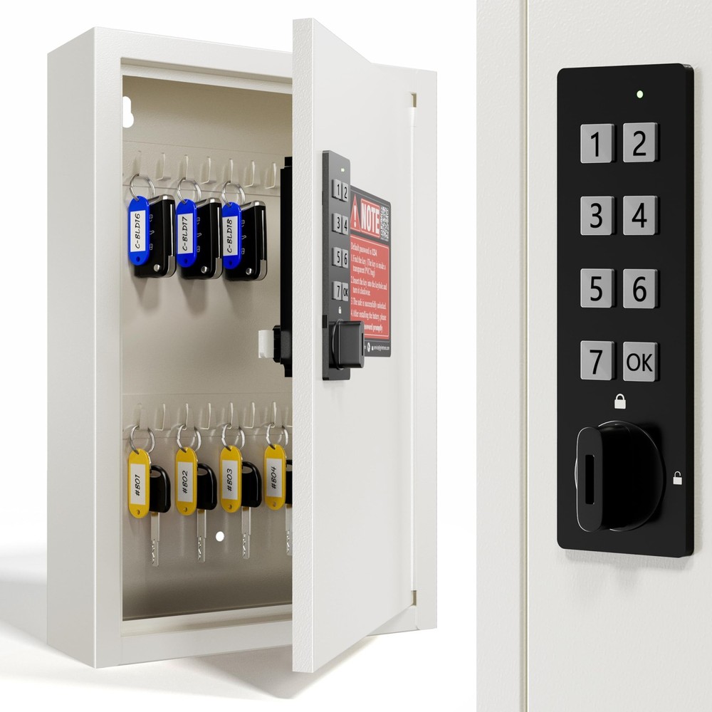 40 Keys Lock Box for Keys with Code, Electronic Key Box Wall Mount Cabinet, P...