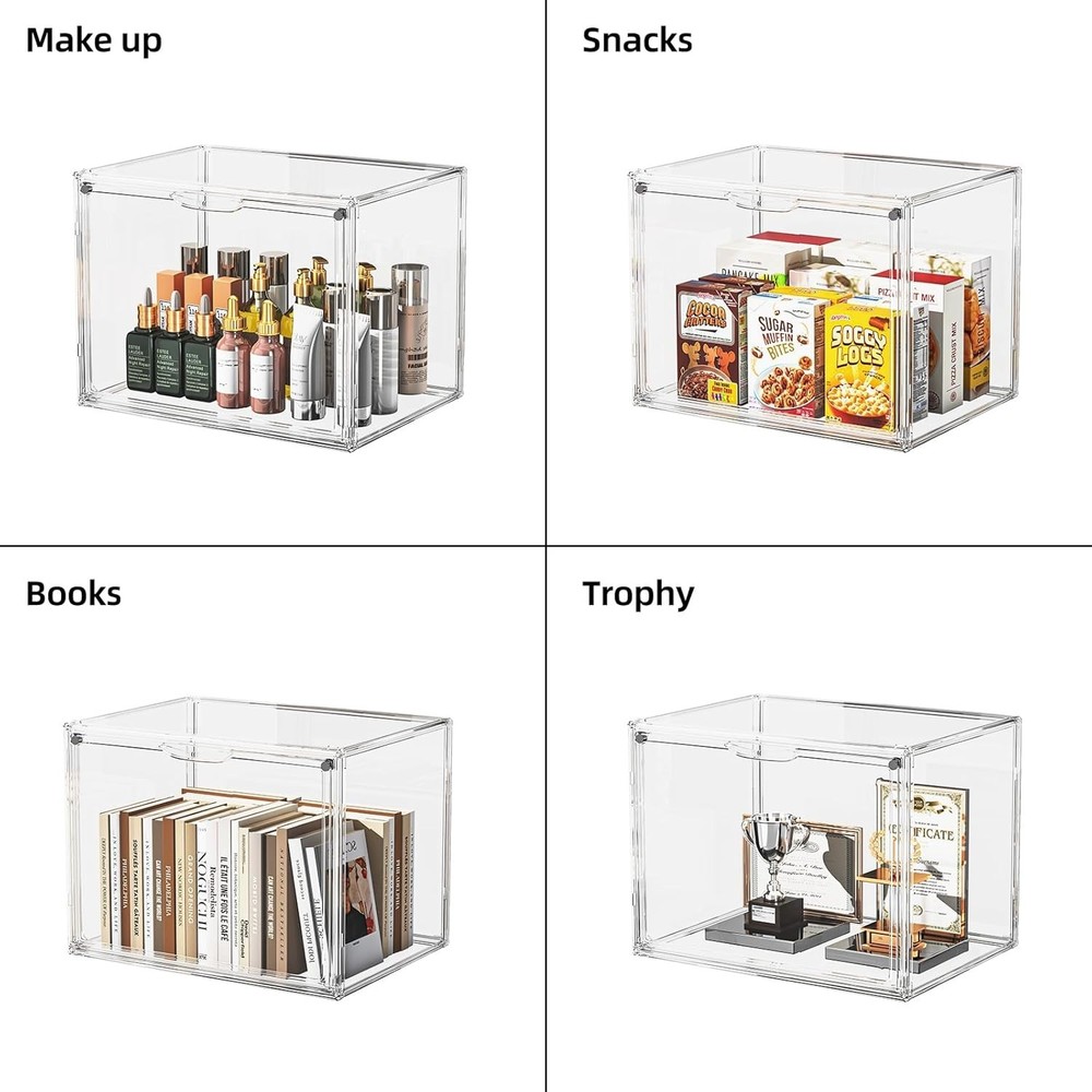 Clear Acrylic Display Case, Extra Large Stackable Storage Bins Magnetic Attra...