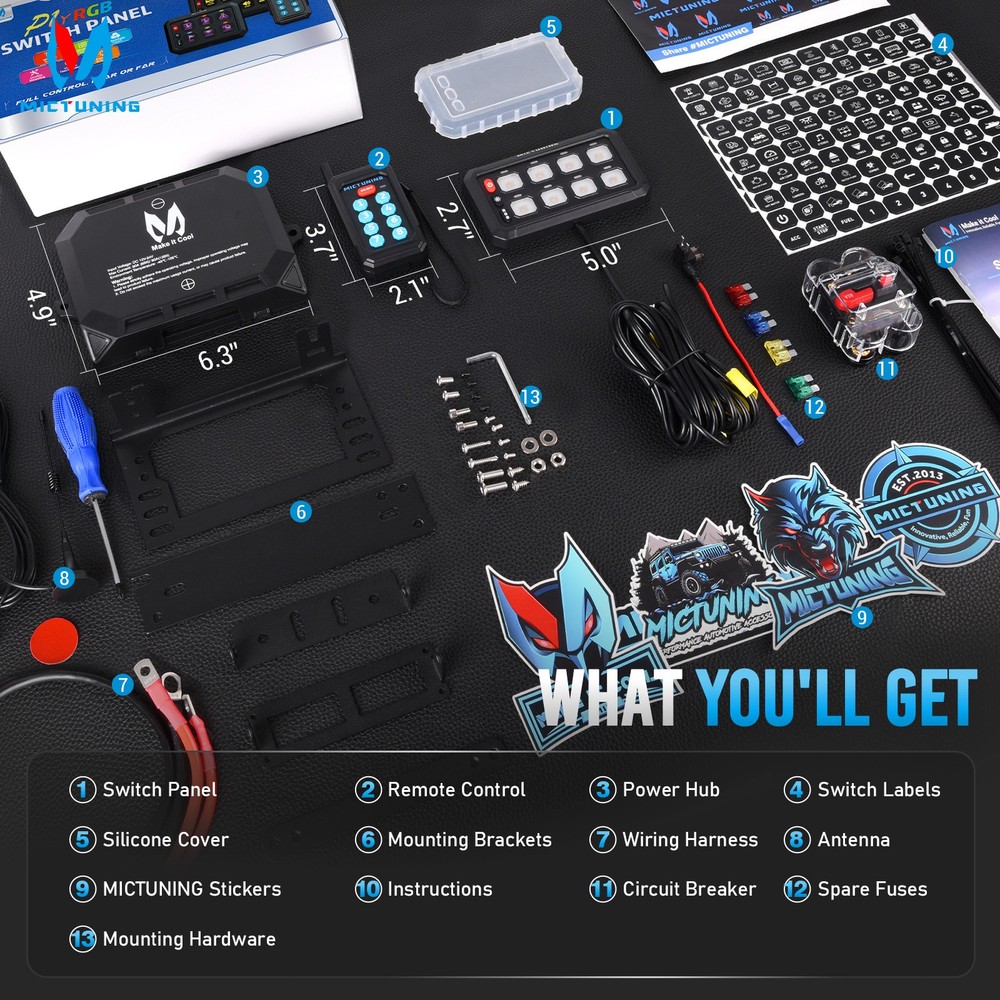 MICTUNING P1Y APP Wireless Remote RGB Switch Panel Circuit Relay Control System