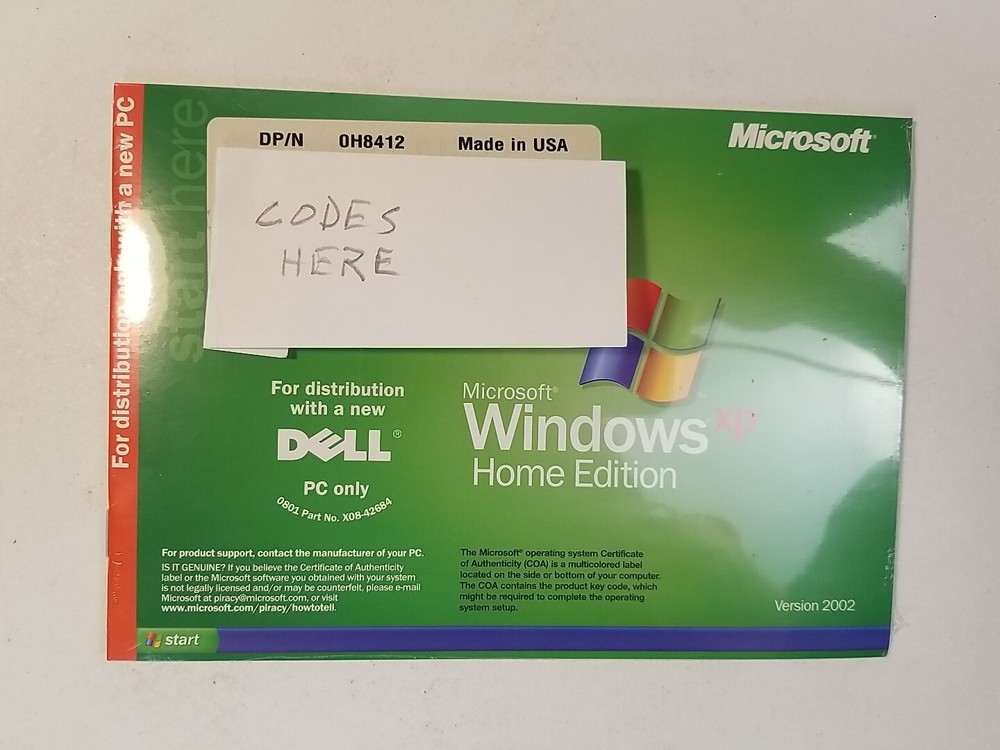 Microsoft Windows XP Home Edition 2002 New Sealed HPQ Reinstallation Disc CD ROM