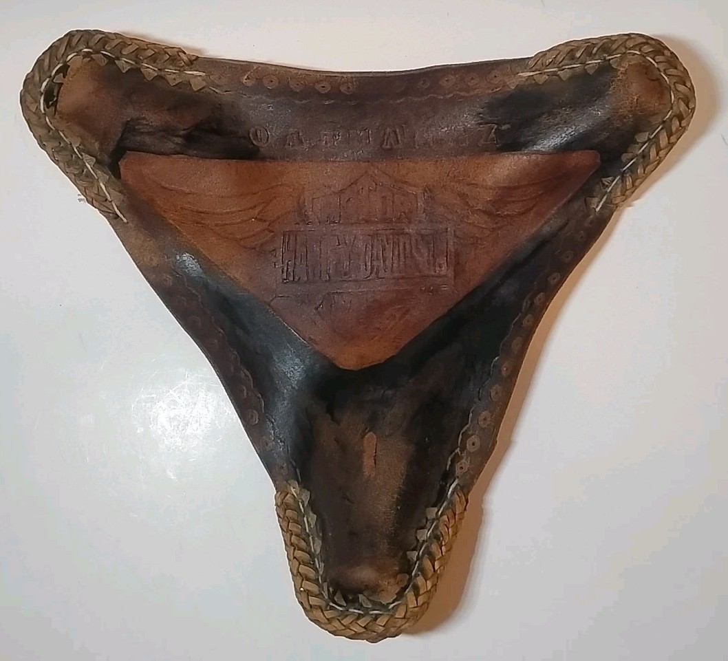 Vintage Leather Harley Davidson Tripod Stool Cover Saddle Hand Tooled Oatman, AZ
