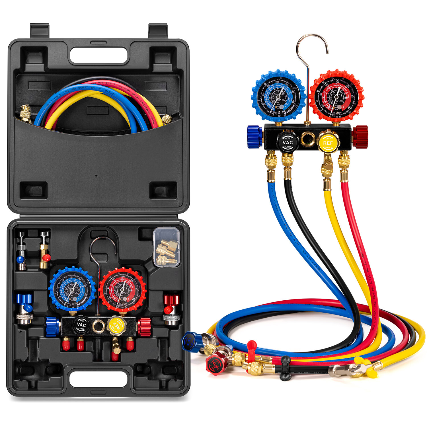 AC Manifold Gauge Set 4 Way For R134a R410a R22 R32 Refrigerat with 5ft Hoses