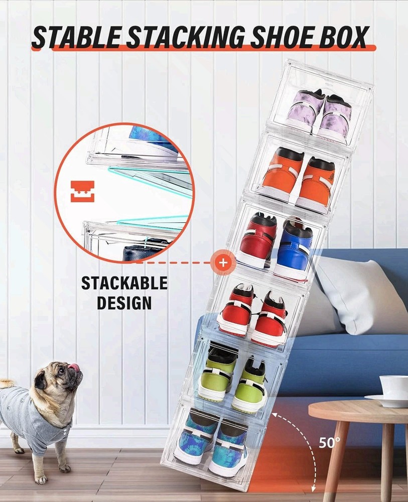 Shoe Boxes Clear Plastic Stackable 3 Pack Shoe Storage for Sneakerheads