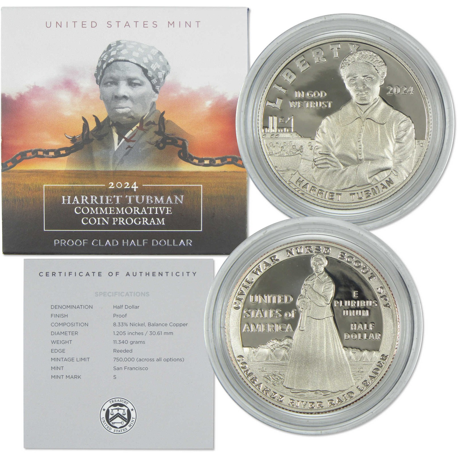 2024 S Harriet Tubman Commemorative Half Dollar Clad Proof OGP COA