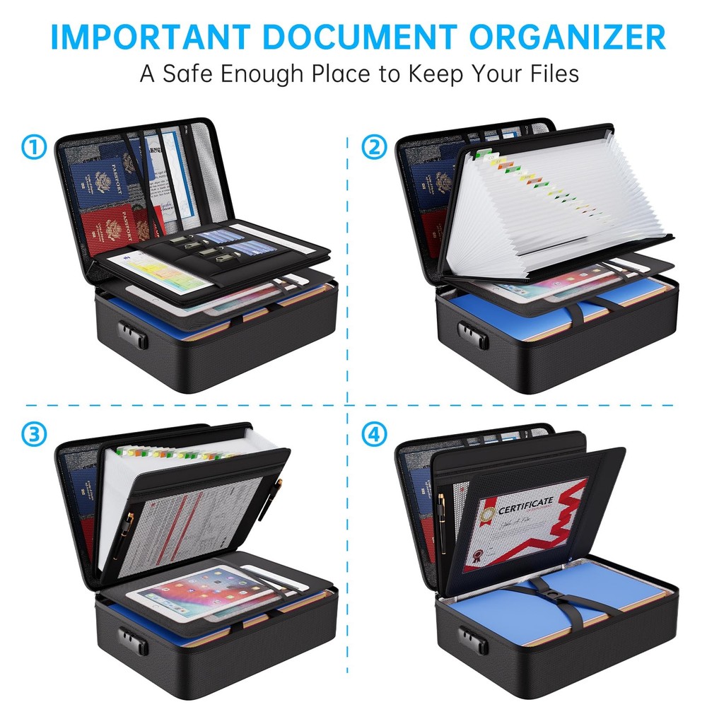 Fireproof Document Box with Lock,5200℉ Soft Case Fireproof Box with 25 Pocket...