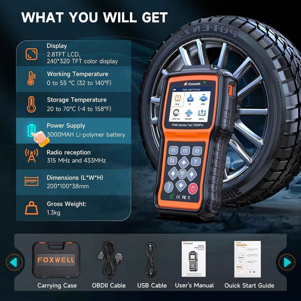Foxwell T2000 Pro OBD2 Scan Tool TPMS Relearn Activation Reset Diagnostic Tool