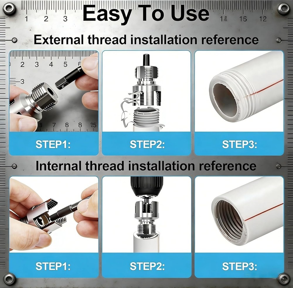 3Pcs Integrated Internal & External Pipe Threading Tool, Pipe Tapping and Thread