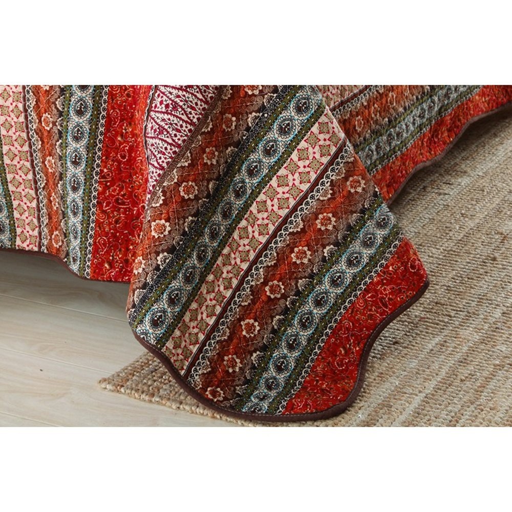 NEWLAKE Striped Classical Cotton 3-Piece Patchwork Bedspread Quilt Sets, Quee...