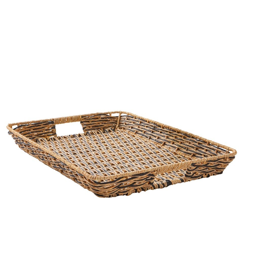 Rectangular Serving Tray Beige and Black Resin Rattan Weave Decorative Dining