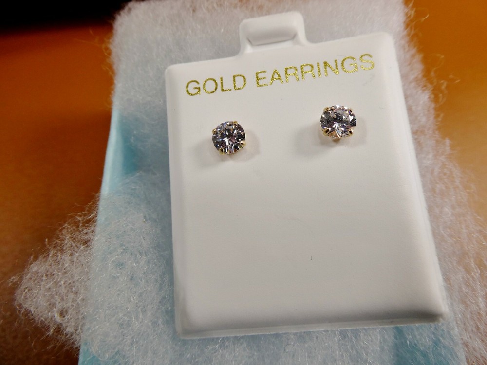 10K REAL SOLID YELLOW GOLD STUD PUSH POST PRONG SETTING BASKET EARRING
