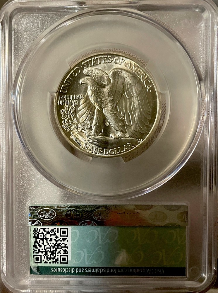 1941-D - Walking Half Dollar. CAC -MS 65+ White Gem.
