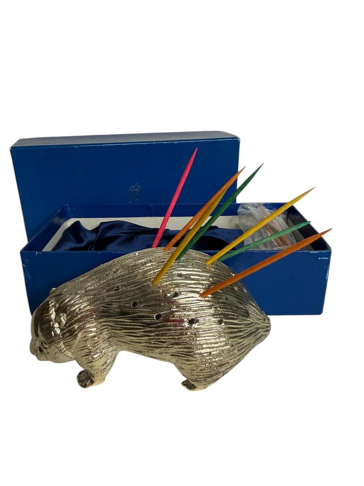 Vintage Silver Plate Porcupine Charcuterie Toothpick Holder Housewarming Gift