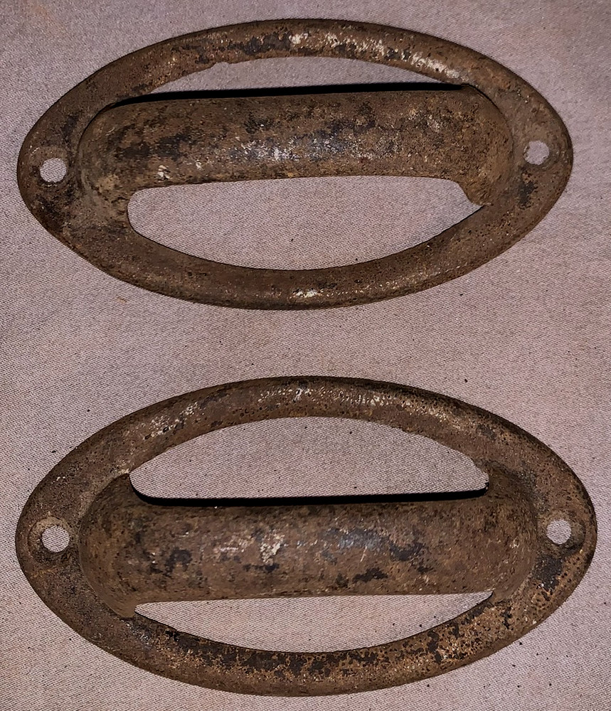Great Set  2  Antique  Cast Iron  Bin  Cabinet  Drawer  Pulls
