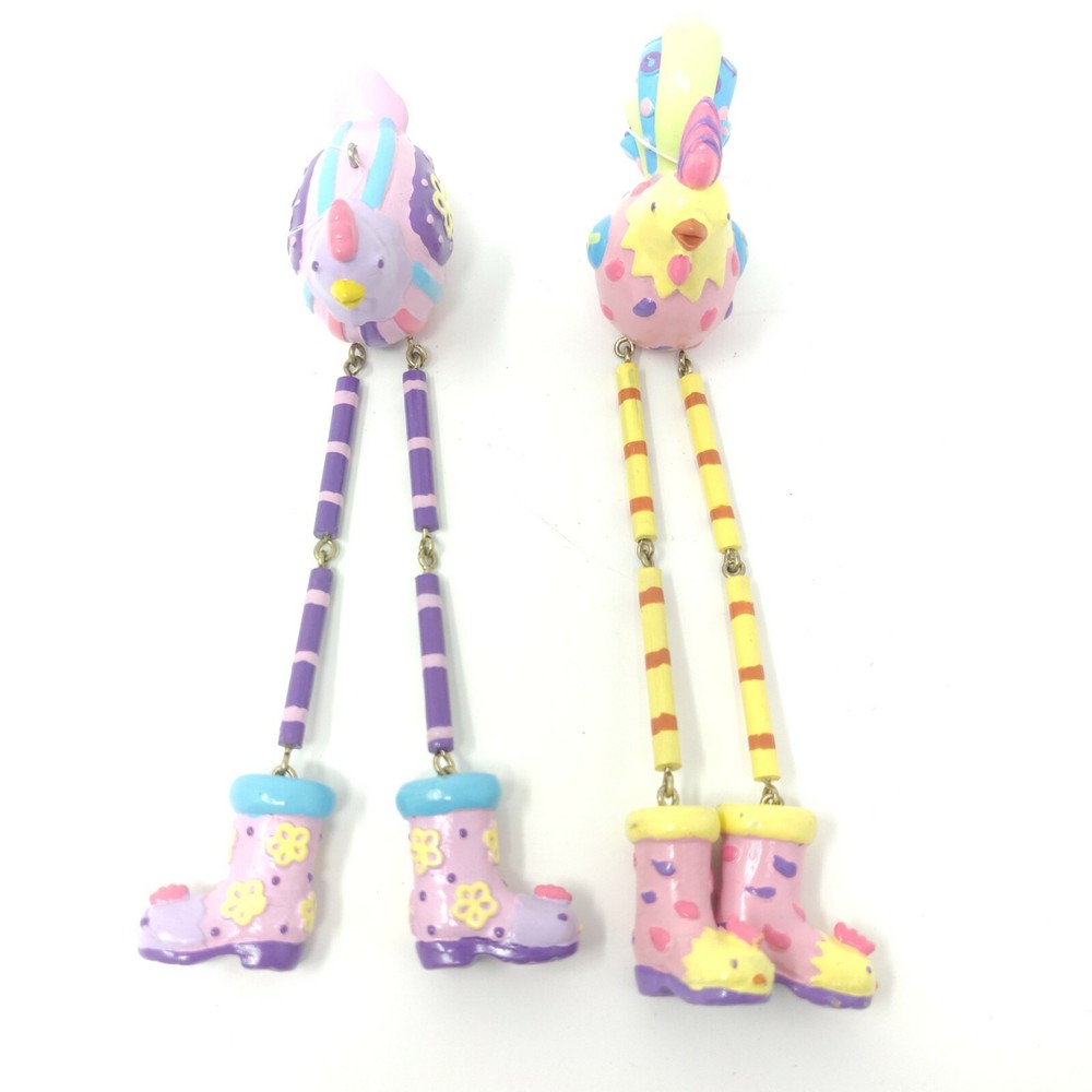 2 Hanging Easter Ornaments Chick w/ Long Dangling Legs Fun Spring Easter Decor