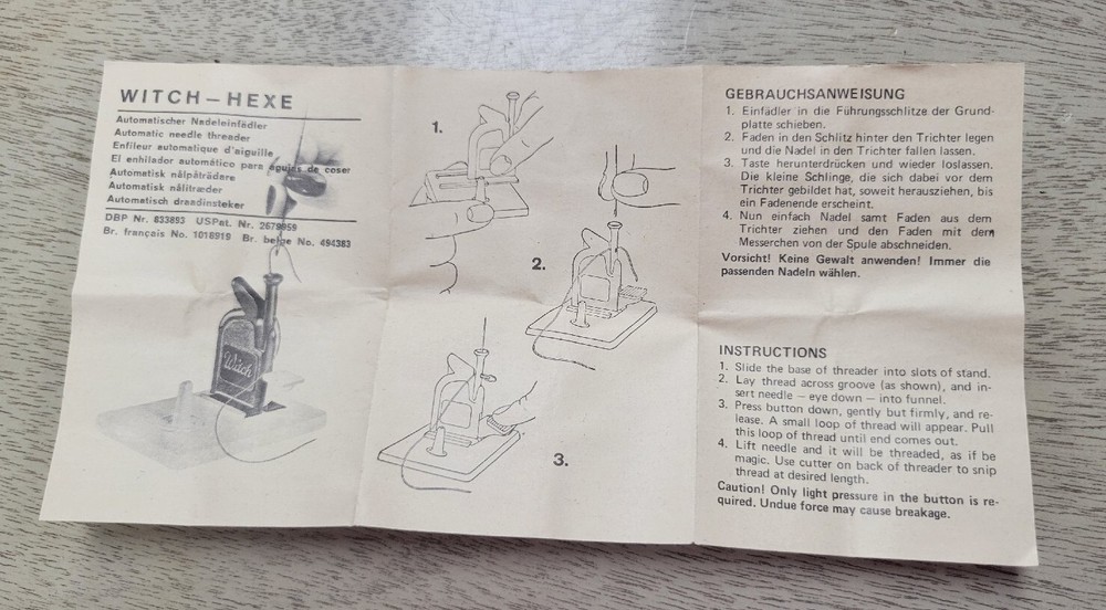 Witch Automatic Needle Threader Instructions Stand West Germany Box VTG