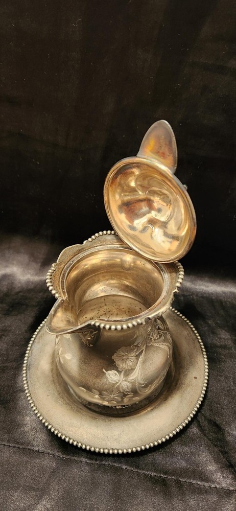 Rockford Silver P. Co Etched Pitcher & Saucer