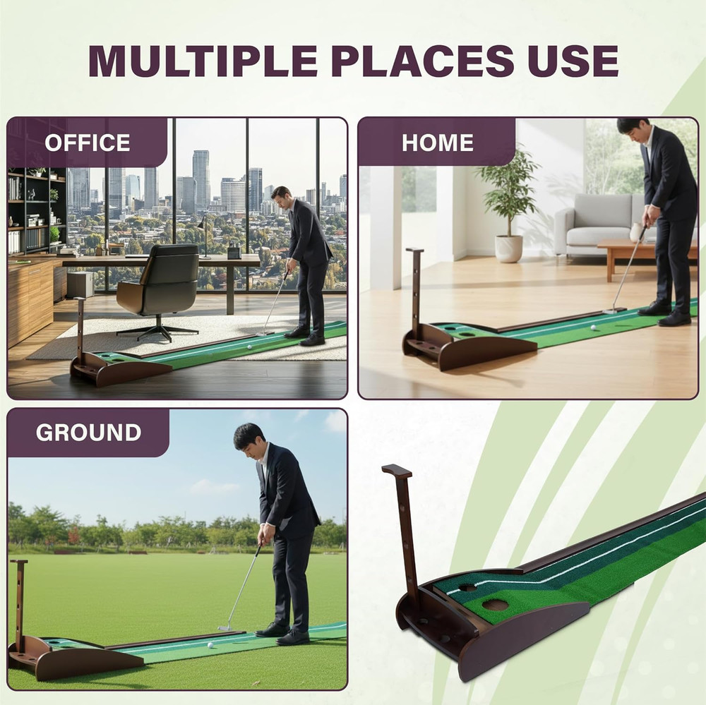 Indoor Golf Putting Mat with Automatic Ball Return - Non-Slip Surface