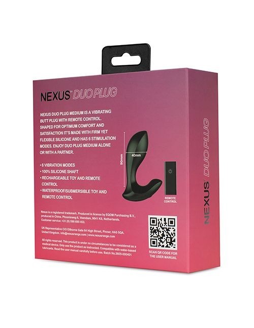 NEXUS DUO PLUG PROSTATE MASSAGER MEDIUM VIBRATING REMOTE CONTROL BUTT PLUG