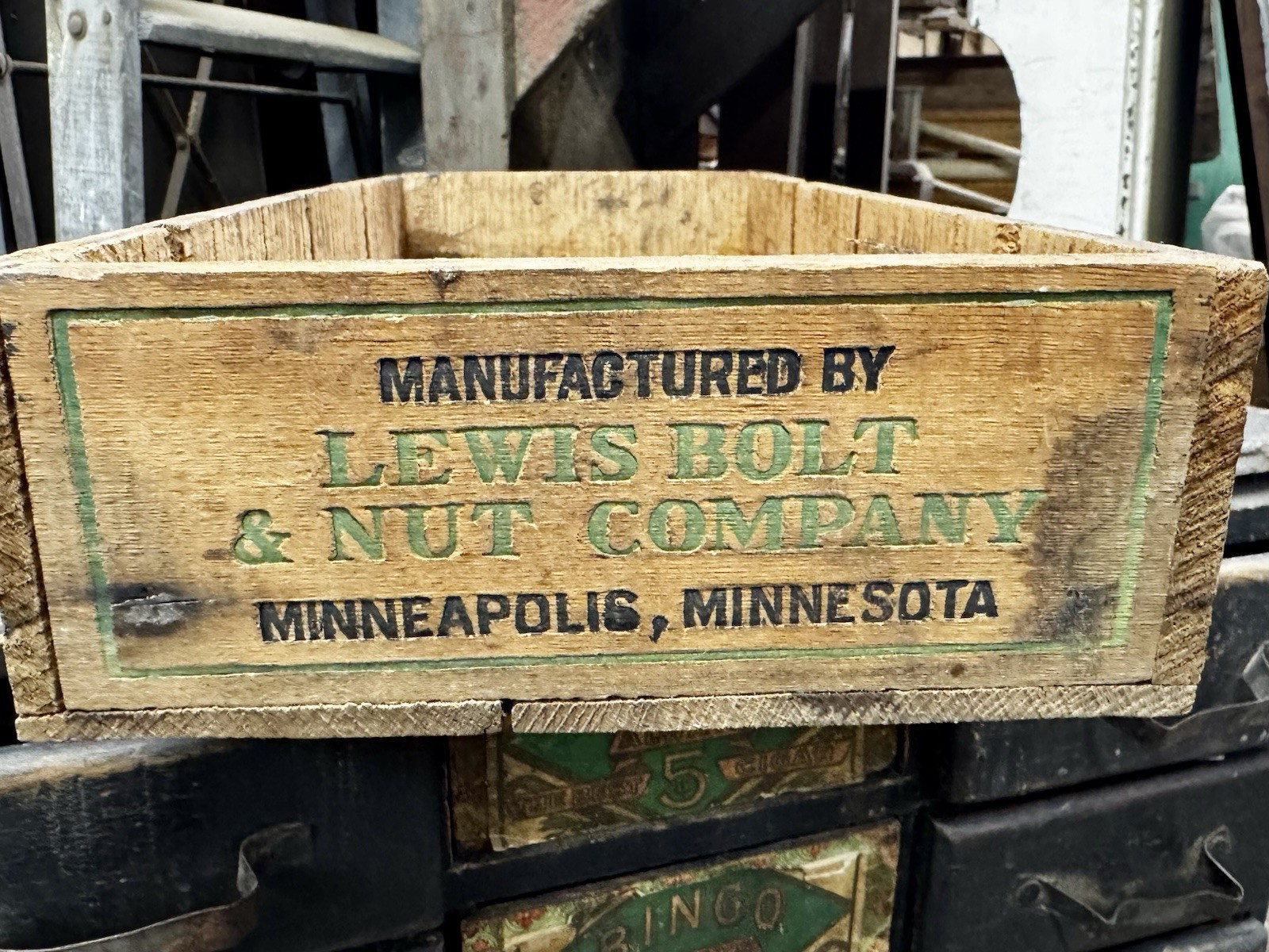 Vintage Lewis Bolt & Nut Company, Farm Assortment Wood Crate Minneapolis Minn