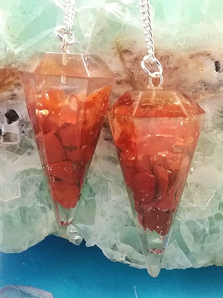 ORGONE CARNELIAN DOWSING PENDULUM, CARNELIAN DOWSING PENDULUM With RED JASPER