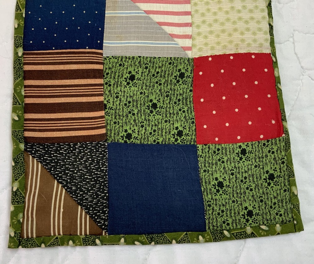 Vintage Patchwork Quilt Table Topper, Nine Patch, Early Calico Prints, Multi