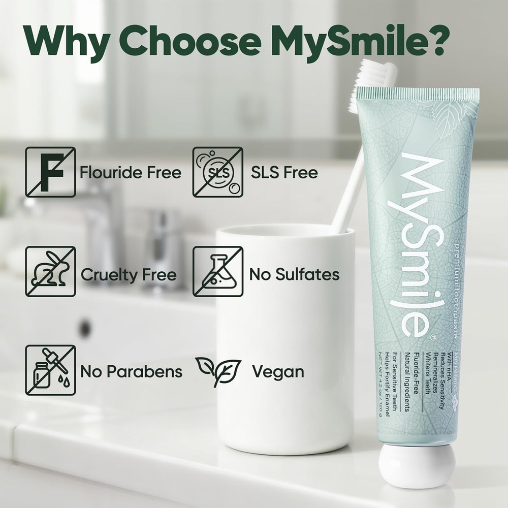 MySmile Fluoride Free Nano Hydroxyapatite Toothpaste for Sensitive Teeth, Streng