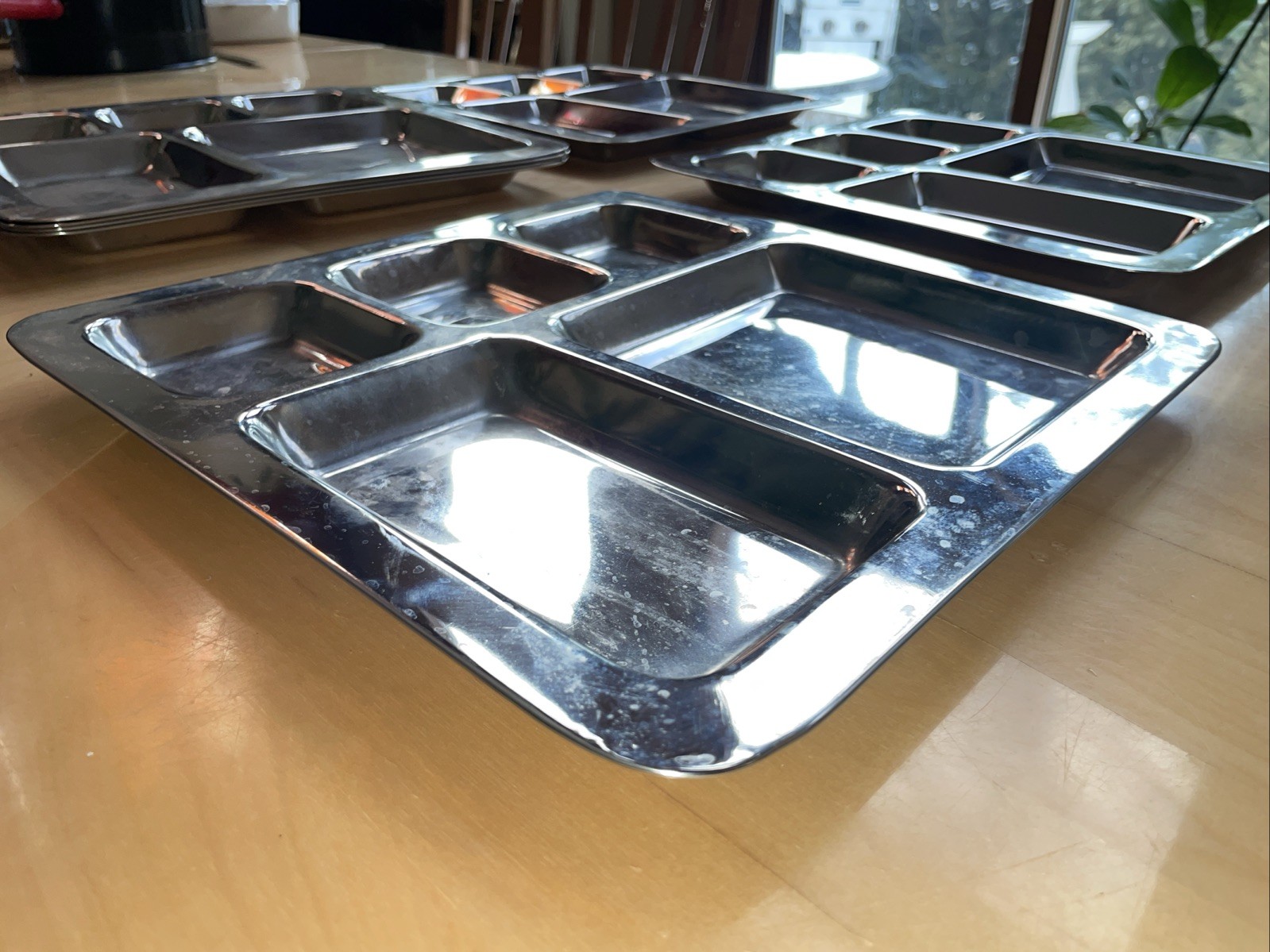 8 Heavy Military Rolled Stainless Steel Divided Prison Trays Food Cafeteria