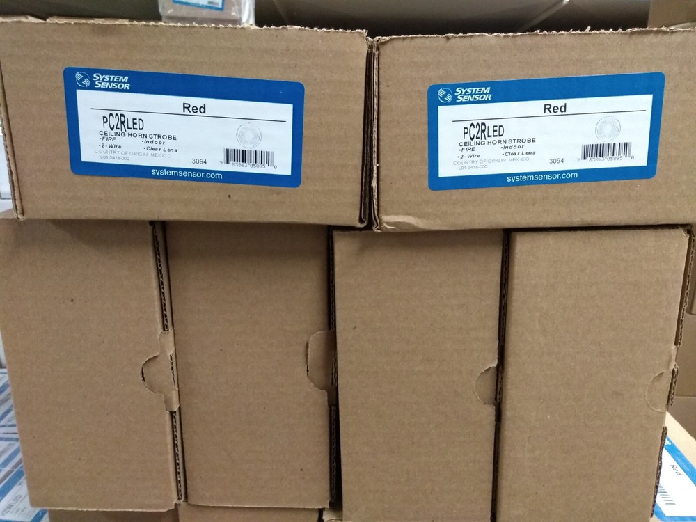 System Sensor #PC2RLED, Horn/Strobe, 12/24 VDC, LED, Red, Ceiling Mount.